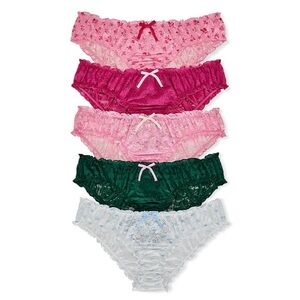VS PINK x LoveShackFancy Holiday Bow 5-Pack Cheeky Panties Medium
